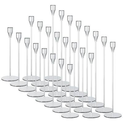 NLBTW Set of 24 Silver Taper Candle Holders for Wedding Party Decor | Modern Tall Metal Candlestick Holder Bulks Set for Banquets, Christmas Tables, Mantels and Event Decor