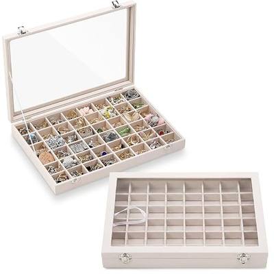 Nosiny 2 Pcs Beige Velvet Jewelry Tray 48 Grids Jewelry Display Tray Organizer Box with Transparent Lid Rings Earrings Necklaces Pendants Display Box Suitable for Women Cases Dressing Tables