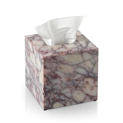 Luxury Natural Calacatta Viola Marble Tissue Box Cover 5.5 Inch Square - Fits Most Standard Tissue Boxes, Heavy-Duty Non-Slip Base, Decor for Bathroom Vanity, Kitchen, Living Room, Office Countertops