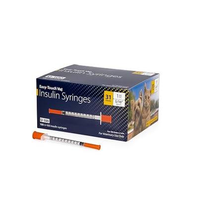 EasyTouch U-100 Pet Insulin Syringes (31G 1.0cc 5/16") - 100 ct. | Compatible with U-100 Insulin, 100 Unit Capacity, 5/16" Needle Length, Half-Unit Markings, Box of 100