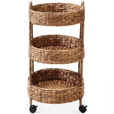 Best Choice Products 3-Tier Round Rolling Nursery Caddy w/Wheels, Handwoven Utility Cart, Storage Organization for Bathroom, Craft Room, Laundry Room - Chestnut