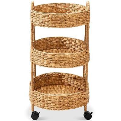 Best Choice Products 3-Tier Round Rolling Nursery Caddy w/Wheels, Handwoven Utility Cart, Storage Organization for Bathroom, Craft Room, Laundry Room - Natural