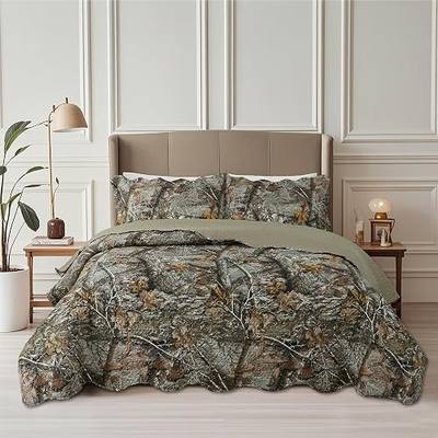 Marina Decoration Home Bedroom Pinsonic Bedding Coverlet Bedspread Ultra Soft 3 Piece Summer Embossed Printed Quilt Set with 2 Embossed Shams, Rustic Woodland Camouflage Pattern King Size