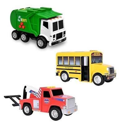 Maxx Action 3 Pack Mini Lights and Sounds Citi Vehicles - Tow Truck, School Bus and Recycle Truck