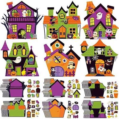 Pajean 24 Pack Halloween Craft Kits for Kids Halloween Haunted House Craft Kit Make Your Own Haunted House Stickers for Classroom Favors Activities