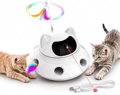 3-in-1 Auto Laser Cat Toy, USB Recharge Motion Activated Kitten Feather Chase Toy - Off-White