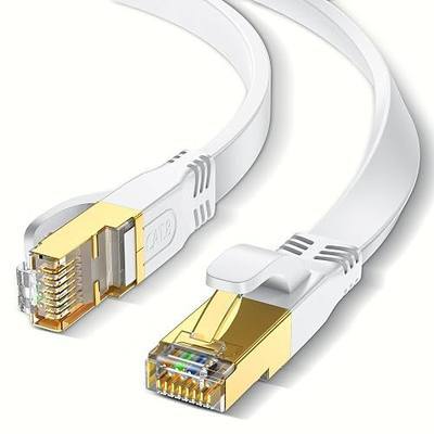 Cat 8 Ethernet Cable 3ft,6ft,10ft,15ft,20ft,30ft,40ft,50ft,65ft,75ft,100ft,150ft,200ft White, Outdoor and Indoor Flat S/FTP Patch Cord 40Gbps, 2000MHz High Speed RJ45 Network Cable, White 3ft