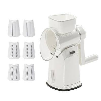 Rotary Vegetable Slicer & Cheese Grater with Suction Base & Storage | Efficient rotary veggie cutter with built-in blade storage, secure lock, and strong suction base for safe, fast food prep.