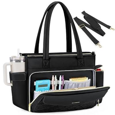 RAINSMORE Teacher Bag for Women, 15.6" Laptop Work Tote, 40oz Cup Holder | Waterproof Quilted Nurse Diaper Purse with Insulated Pocket, Multi-Pocket Computer Briefcase for Office, College, Travel