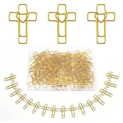 50PCS Gold Heart Cross Paper Clips, Teacher Appreciation Gifts in Bulk, Metal Cute Paper Clips for Bible Journaling, Christian Gifts for Women, Bible Bookmark Clips, Office School Supplies