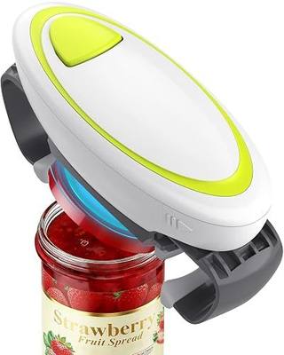 Electric Jar Opener One Button High Torque, Hands-Free Jar Opener for Weak Hands & Seniors, Battery Operated Jar Opener Kitchen Tool Fits Most Jar Sizes White+Green