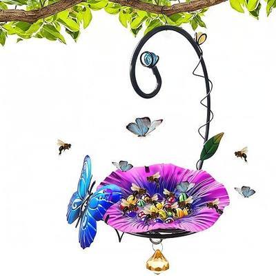Tandefio Hanging Iron Bee Watering Station, 11.8 x 8.6 x 5.1 inches Garden Bee and Butterfly Bath Feeder Bowl for Pollinators, Outdoor Yard Garden Decor(Purple)