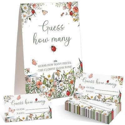 Ladybug Garden Guess How Many Baby Shower Game Pack of 1 Tabletop Sign with Stand and 50 How Many Cards, Wildflower Insect Themed Party Game Decorations