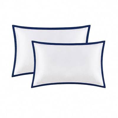 White Pillow Shams Standard Size Set of 2, 100% Cotton Pillow Cases 20x26 | 400TC, Sateen Weave, Hotel Luxury, 1" Navy Border, Smooth, Soft, Breathable