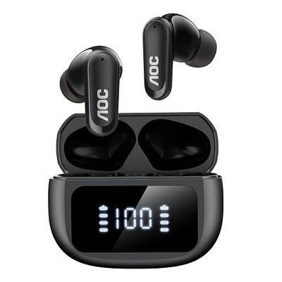 AOC Noise Cancelling Wireless Earbuds, 39dB ANC, 45H, LED Display, Black | in Ear Bluetooth 5.4 Headphones with 6 ENC Mic, Transparency Mode, Deep Bass Sound, 36 EQs via App, Fit for Sports, Commuting