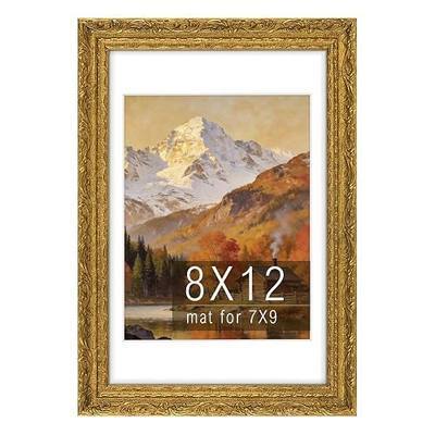 Golden State Art 8x12 Vintage Gold Picture Frame With Glass Cover, Ornate Finish Photo Frame Display 7x9 Photo With White Mat or 8x12 without Mat for Home Décor
