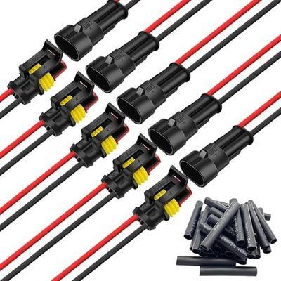 14 AWG 2 Wire Connector 2 Pin Waterproof Automotive Electrical Connectors | Twippo 5set Male Female Quick Connect and Disconnect Plug Connectors Kit with 14 Gauge Wire and 20pcs Heat Shrink Tubing Kit