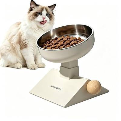 Raised Cat Bowl,Elevated Cat Bowl Stand with 3-Level Height,White | 5.6''/6.2''/6.8'' Height Elevated,0-17.5° tilt Neck-Friendly,25 OZ Large Capacity,304 Stainless Steel,Cats and Puppy