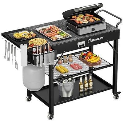 Grill Cart, 500lbs Heavy Duty Grill Table, 19 Inch Wider BBQ Prep Station with 3-Tier Storage, Lockable Wheels, Foldable Portable Outdoor Blackstone Stand Fits 22" Griddle, Tool-Free Setup