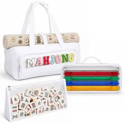 3 Piece Mahjong Storage Bag Set for American Mahjong, Clear Zippered Travel Organizer with Chenille Letter Patch for Tiles, Racks and Accessories, Portable Empty Carrying Case(White)