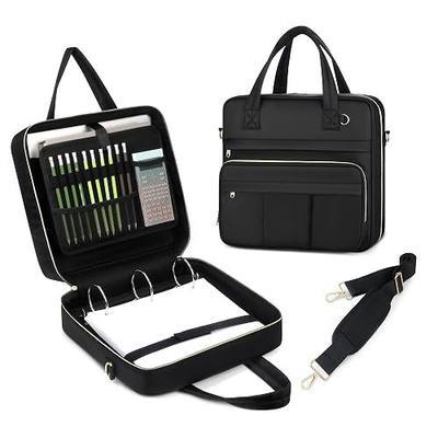 Zipper Binder | 3 Inch O-Ring, 600 Sheet Capacity Trapper Keeper with Shoulder Strap & Handle, Binder Bag with Multiple Storage Pockets, Fits 13" Laptop (Black)