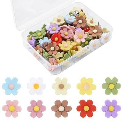 Push Pins, 60 Pcs Flower Push Pins for Bulletin Board, Cute Decorative Thumb Tacks for Cork Board, Mixed Color Pushpins with Storage Box for Office Classroom Home Decor