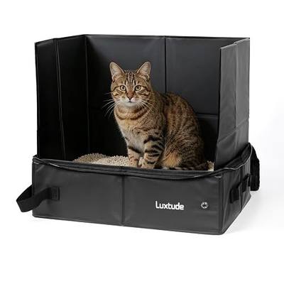 Luxtude Travel Litter Box for Cats with High Sides and Hard Bottom, Odor-Free and Leakproof Materials, Portable Design for Moving, Road Trips and Hotel Rooms, Easy to Clean