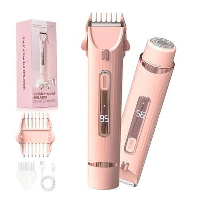 Heapsion 2 in 1 Dual Head Bikini Trimmer Electric Razors for Women-Painless Electric Razors for Silk Skin, Cordless Body Shaver with Ceramic Blade for Underarm Leg Arm Face, Ideal Gift for Women, Pink