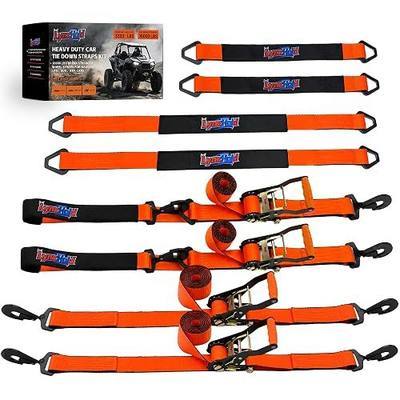 Car Hauler Tie Down Straps Kit, 10,000 lbs, 2x96+2x114 | Heavy Duty Professional Car Hauler Tie Down Kit, 10,000 LBS Break Strength, Dual Length Ratchet Straps, Axle Straps Included