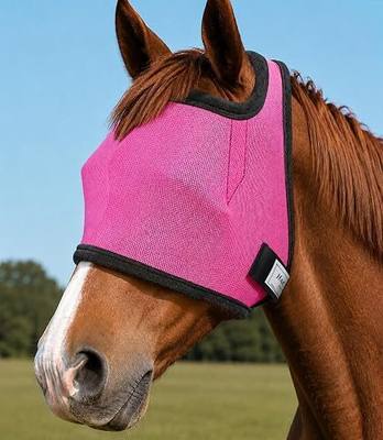 Fly Masks for Horses Without Ears, Horse Fly Mask, Forelock-Opening Design | Non-Heat-Transferring Mesh w/ UV Protection, Safe Eye Distance Fly Mask, for Turnout/Trail Riding/Pasture, Magenta M
