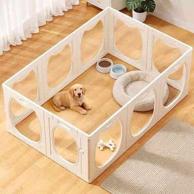 Acrylic Dog Playpen Indoor, 10 Panels Clear Transparent Pet Fence with Lockable Door, Tall Sturdy Puppy Playpen for Small Dogs Cats Rabbits, Tool-Free Easy Assembly