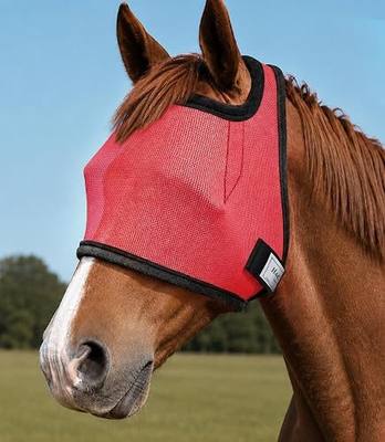 Fly Masks for Horses Without Ears, Horse Fly Mask, Forelock-Opening Design | Non-Heat-Transferring Mesh w/ UV Protection, Safe Eye Distance Fly Mask, for Daily Turnout/Trail Riding/Pasture, Coral Red L