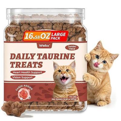 Wellix 16.58 OZ Taurine for Cats, Grain-Free Cat Treats with CoQ10 | Health Cat Taurine Treats with CoQ10, Vitamins & Salmon Oil – Supports Heart & Vision for Kittens, Adults and Seniors