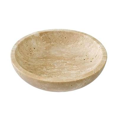 Large 7.87" Natural Travertine Stone Decorative Bowl, Beige Travertine Catchall Tray for Home Decor, Coffee Table Centerpiece, Fruit & Nut Bowl, Jewelry Dish, Key Holder (Limestone, 7.85)