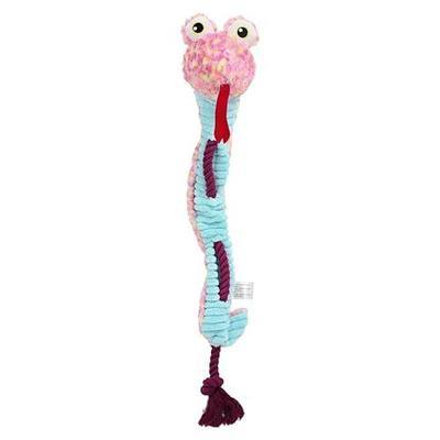 Dog Rope Toy Plush Squeaky Chew Tug of War Toy - Pink Snake | Built-In Squeaker, Rope Knot Core, Interactive Play, PP cotton head, Indoor and Outdoor, No Stuffing Body, 21.3 in Length