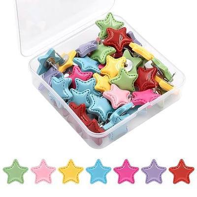 Push Pins, 50 Pcs Star Push Pins for Bulletin Board, Cute Decorative Thumb Tacks for Cork Board, Mixed Color Pushpins with Storage Box for Office Classroom Home Decor