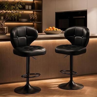 Modern Bar Stools Set of 2, Adjustable Swivel Upholstered Full-Back Counter Height Bar Chairs for Kitchen Island, Dining Room, Bar Black