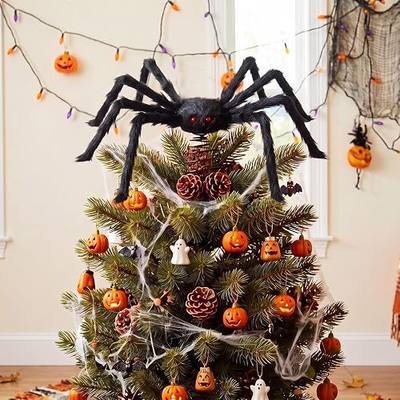 Suncalla 13.8 Inch Halloween Spider Christmas Tree Topper Spooky Tree Ornaments Large Spider Decoration with Spiral Base for Home Party Haunted House Supplies Halloween Themed Decor Gifts