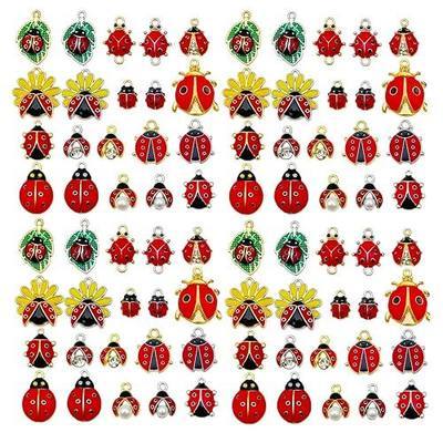 WOCRAFT 40Pcs/20 Pairs Charms for Jewelry Making, Assorted Enamel Charm Pendants for Necklace Earring Bracelet DIY Crafting (Ladybug Charms-SN1646)