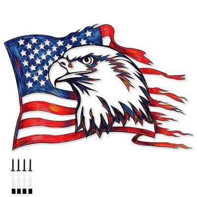 American Flag Wall Decor American Bald Eagle Metal Wall Art for Fourth of July Independence Day Patriotic Decoration for Outdoor Garage Patio Living Room Father's Day Present. (Colorful, 16 in x 11.4 in)