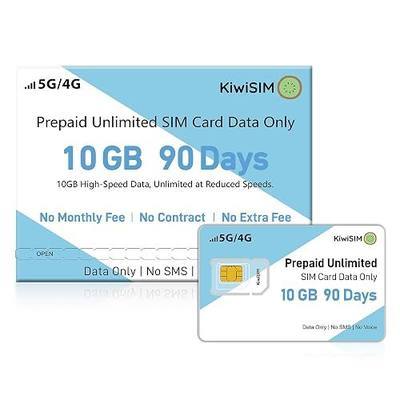 KiwiSIM Prepaid Data SIM Card USA - 10GB High Speed 5G/4G LTE | then Unlimited at 256Kbps - 90 Days Validity - 3-in-1 SIM for Unlocked Mobile Phones, Routers, Security Cameras, GPS Trackers