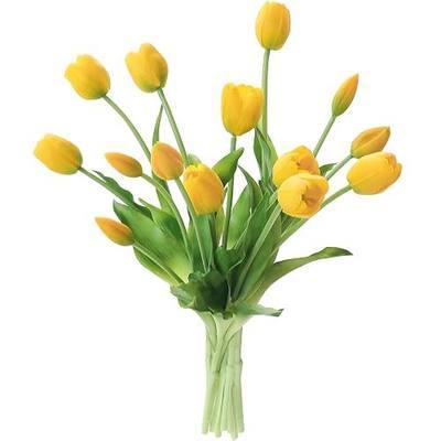 Floroom 15 Pcs Yellow Artificial Tulips, Real Touch Latex Faux Bouquet with Buds, Lifelike Floral Stems, Fake Flowers for Vase Arrangements, Dining Table Centerpiece, Home, Wedding, Party Decor
