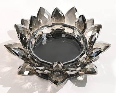 Crystal Lotus Candle Dish – Grey Decorative Tray for Candles & Diffusers | Housewarming Gifts New Home Room Decor, Flower Candle Holders for Pillar Candles, Jewelry Dish, Coffee Table Centerpiece