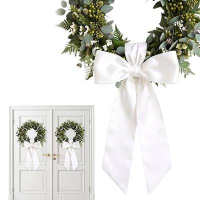 2pcs Wreath Sash for Door, Garland Ribbon Sash, White Satin Wreath Ribbon | Tear resistant polyester, Satin material easy to tie a bow, Yard wall doorway front door decor, 4.57in width x 56in long