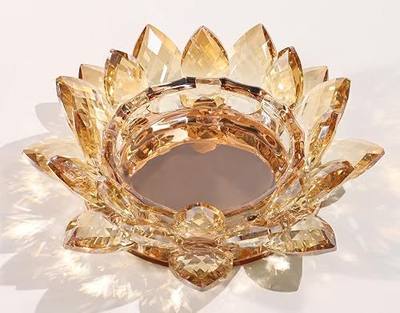 Crystal Lotus Candle Dish – Gold Decorative Tray for Candles & Diffusers | Housewarming Gifts New Home Room Decor, Flower Candle Holders for Pillar Candles, Jewelry Dish, Coffee Table Centerpiece