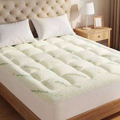 OLIXIS Full Bamboo Viscose Mattress Topper, Cooling Breathable Bed Pad | OEKO-TEX Certified,Bamboo viscose ultra soft & cooling,Deep pockets fit 8-16" mattresses, Wick moisture for hot sleepers