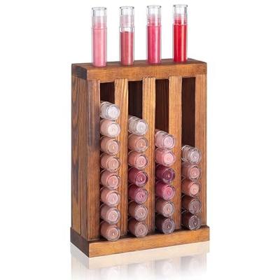 1 Pcs 4 Slot Wooden Lipsticks Holder 0.7 inch Lip Balm Tube Holder Lip Gloss Organizer Display Wood Lipsticks Tube Tower Organizer for Market Craft Booth Room Display (Brown)