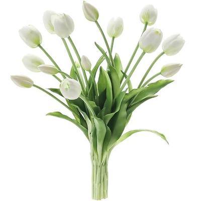 15 Pcs Ivory Artificial Tulips, Real Touch Latex Faux Bouquet with Buds, Lifelike Floral Stems, Fake Flowers for Arrangements, Dining Table Centerpiece, Home, Wedding, Party Decor
