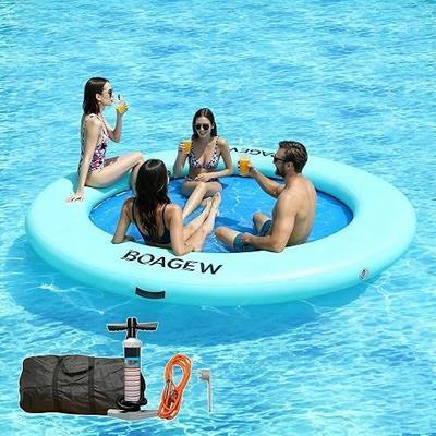 BOAGEW Float Ring for Adults Heavy Duty, Inflatable Water Hammock with Cup Holders, Inflatable Dock Floating Platform for Beach Party, Inflatable Floating Dock for Lake, Pool, Mesh Ring Float