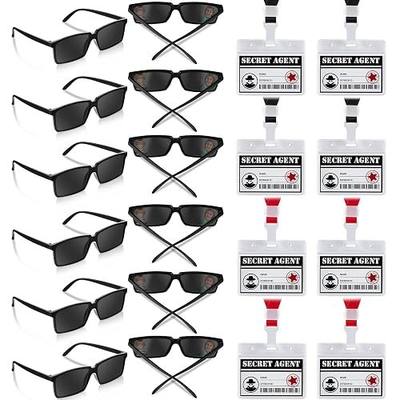 Umigy 32 Pcs Secret Agent Name Tags and See Behind You Sunglasses Secret Agent Badge Rear View Mirror Sunglasses Detective Glasses